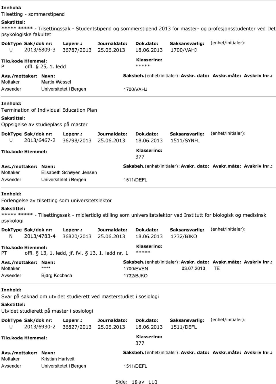 06.2013 1511/SYNFL 377 Avs./mottaker: Navn: Saksbeh. Avskr. dato: Avskr.måte: Avskriv lnr.