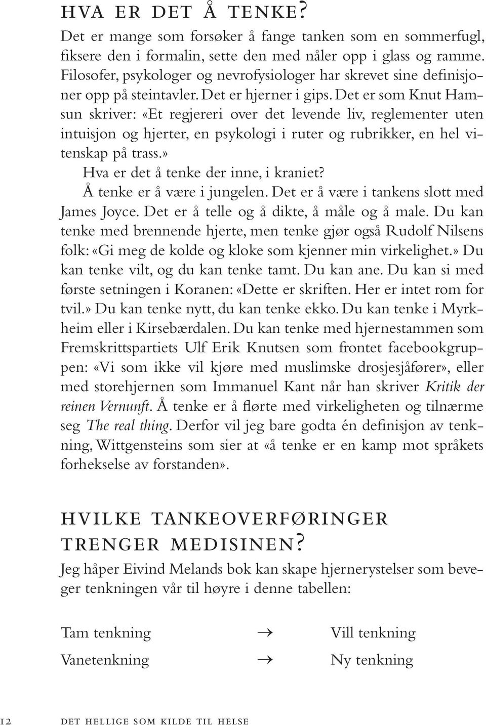 Det er som Knut Hamsun skriver: «Et regjereri over det levende liv, reglementer uten in tui sjon og hjer ter, en psy ko lo gi i ru ter og ru brik ker, en hel viten skap på trass.