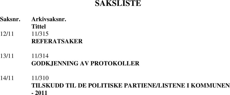 11/314 GODKJENNING AV PROTOKOLLER 14/11