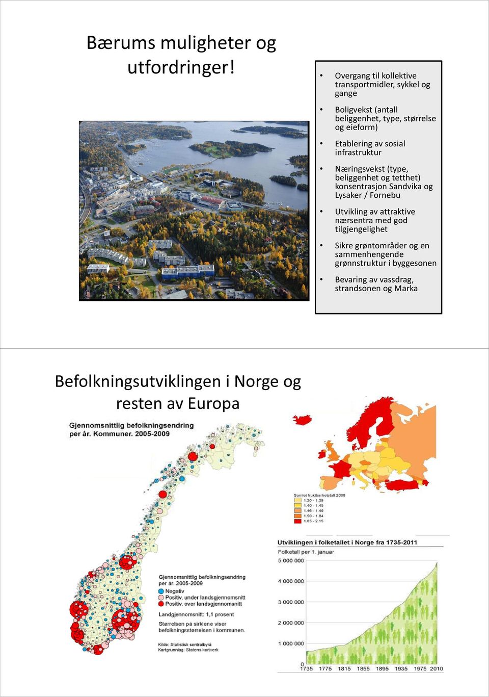 Etablering av sosial infrastruktur Næringsvekst (type, beliggenhet og tetthet) konsentrasjon Sandvika og Lysaker / Fornebu