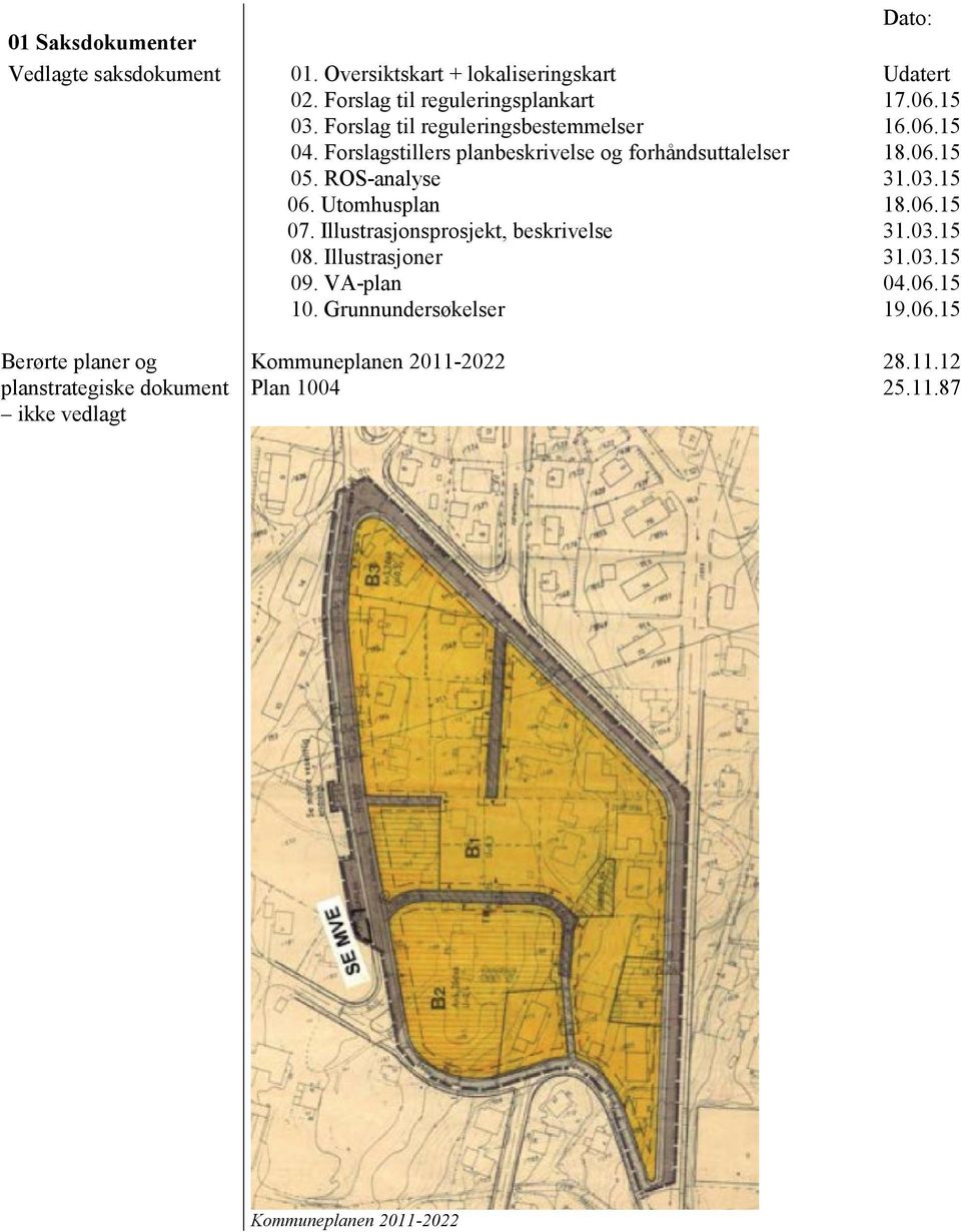 Utomhusplan 07. Illustrasjonsprosjekt, beskrivelse 18.06.15 31.03.15 08. Illustrasjoner 09. VA-plan 10. Grunnundersøkelser 31.03.15 04.06.15 19.