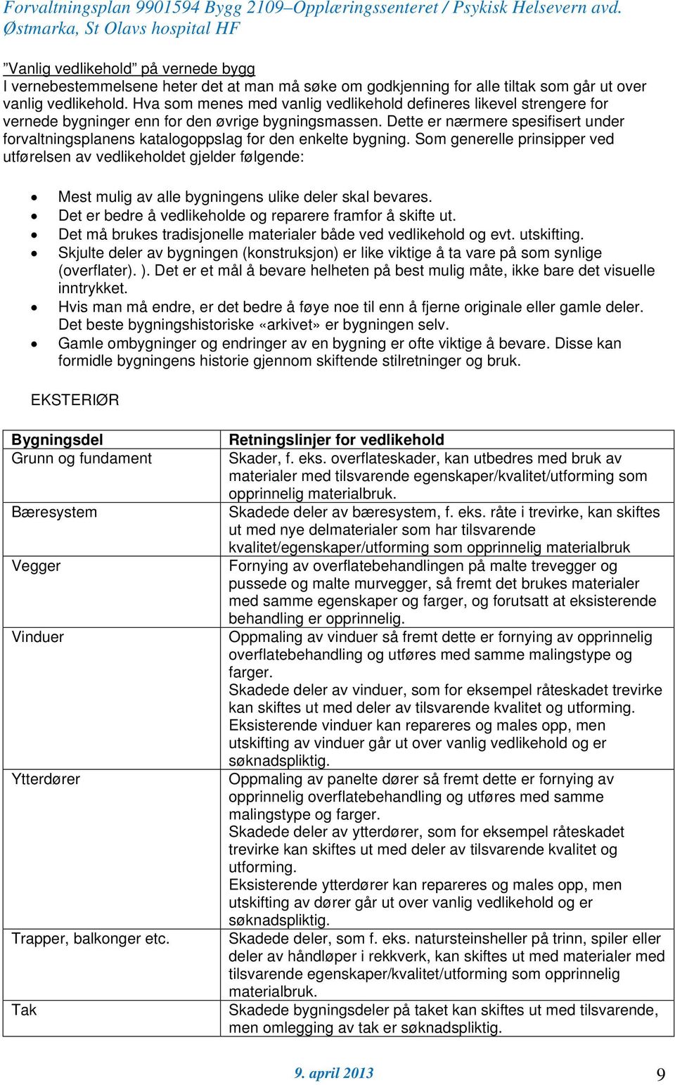 Dette er nærmere spesifisert under forvaltningsplanens katalogoppslag for den enkelte bygning.