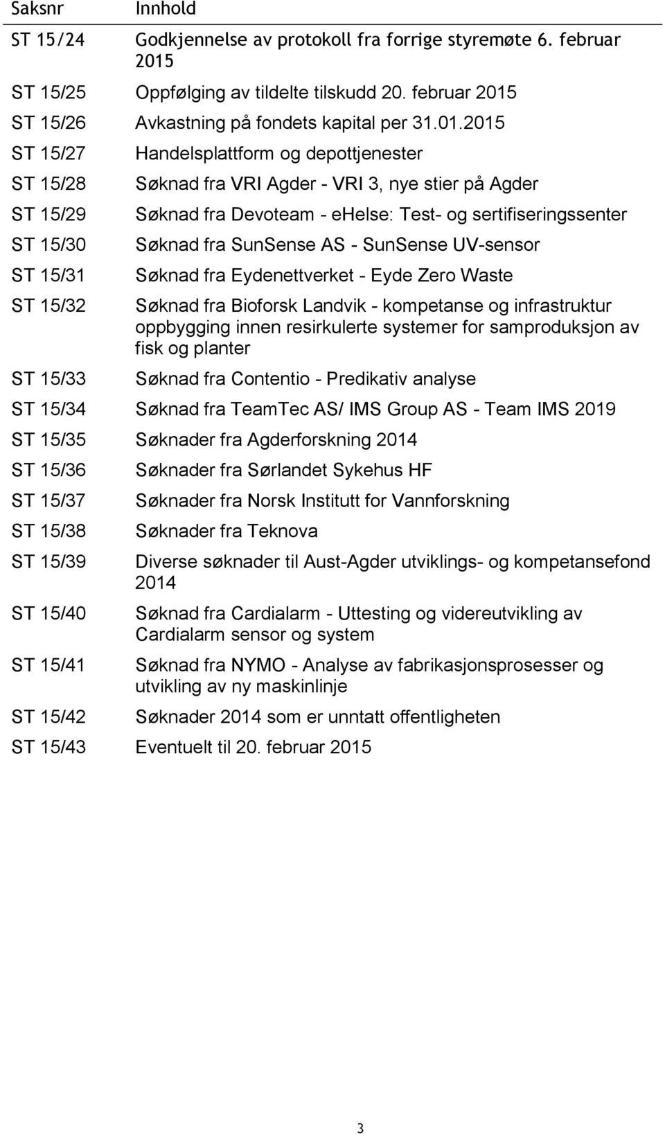 ST 15/26 Avkastning på fondets kapital per 31.01.