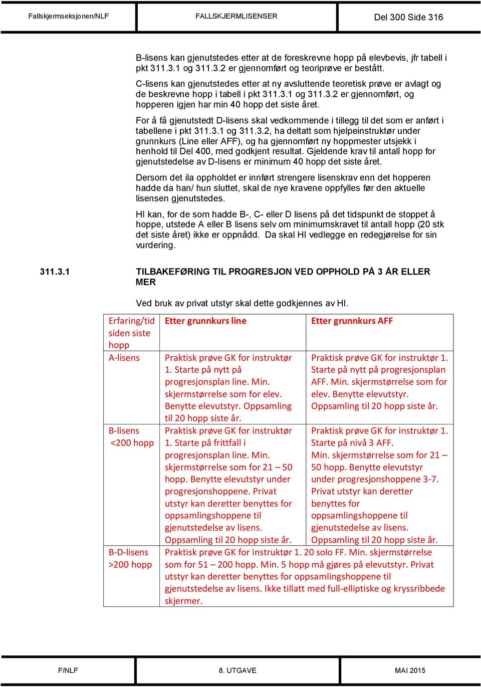 For å få gjenutstedt D-lisens skal vedkommende i tillegg til det som er anført i tabellene i pkt 31