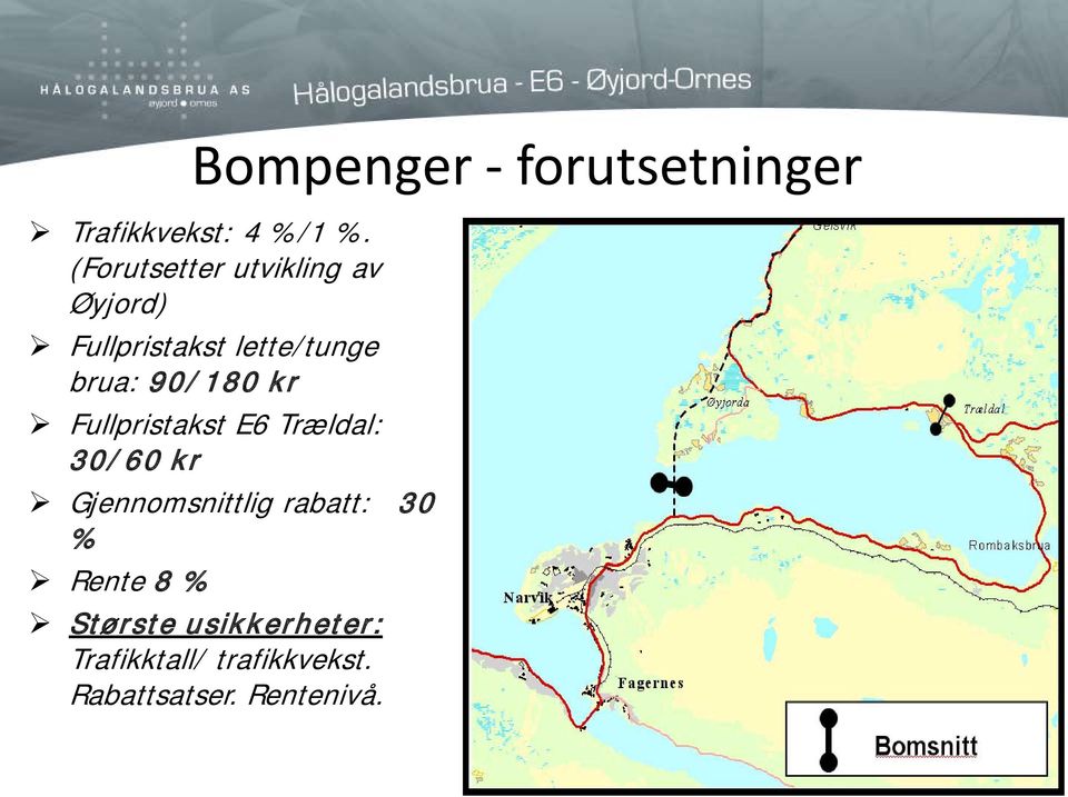 90/180 kr Fullpristakst E6 Trældal: 30/60 kr Gjennomsnittlig rabatt: