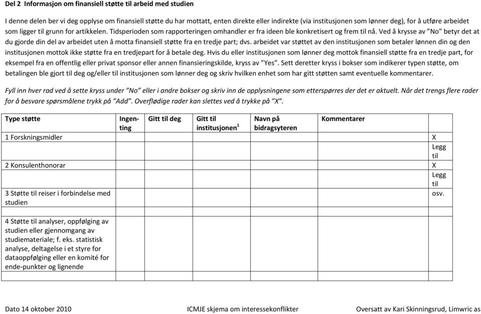 Ved å krysse av No betyr det at du gjorde din del av arbeidet uten å motta finansiell støtte fra en tredje part; dvs.