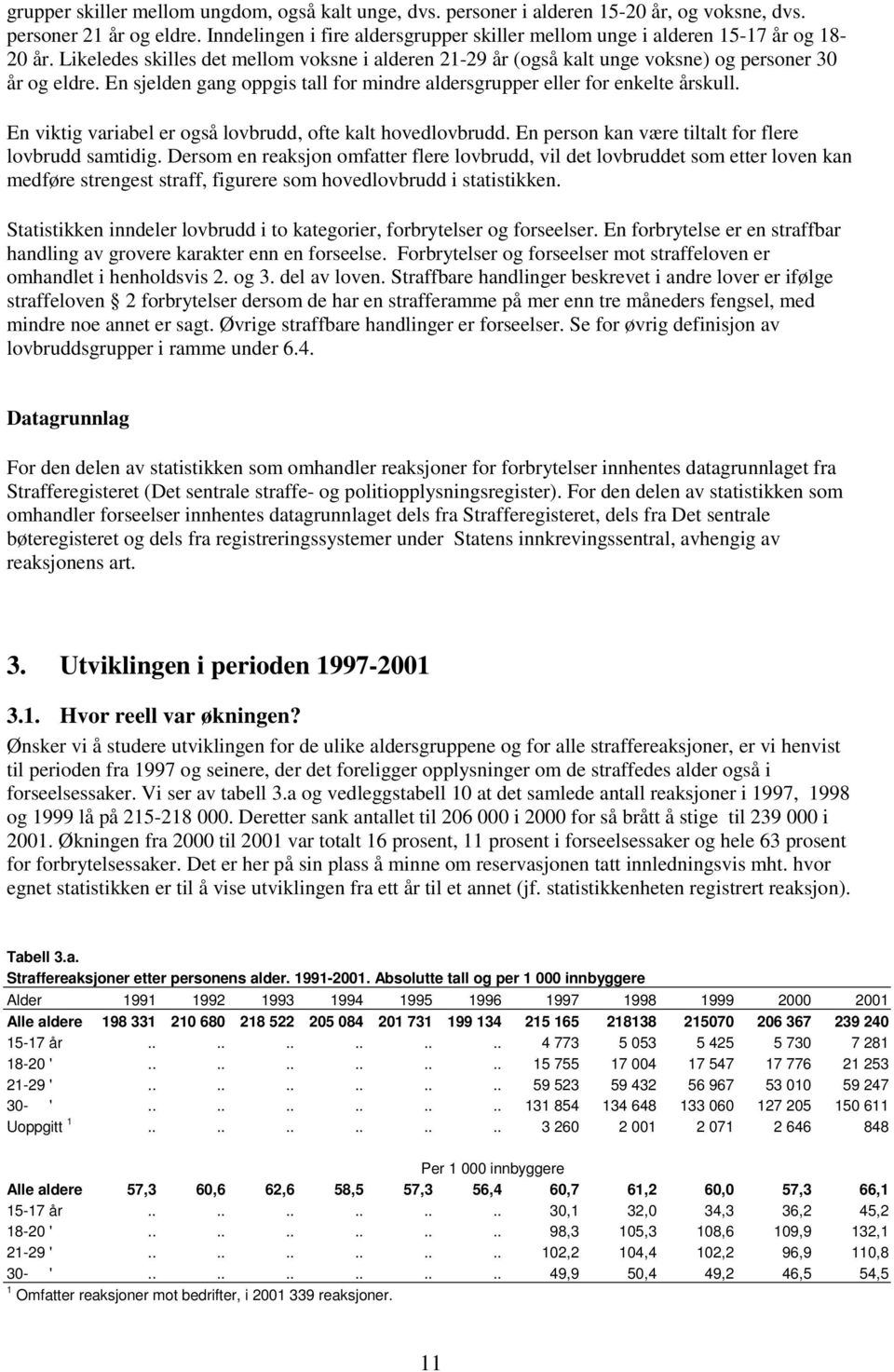 En sjelden gang oppgis tall for mindre aldersgrupper eller for enkelte årskull. En viktig variabel er også lovbrudd, ofte kalt hovedlovbrudd. En person kan være tiltalt for flere lovbrudd samtidig.