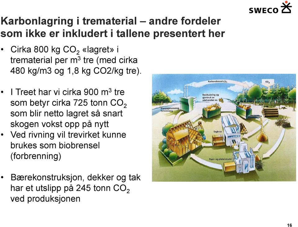 I Treet har vi cirka 900 m 3 tre som betyr cirka 725 tonn CO 2 som blir netto lagret så snart skogen vokst opp på