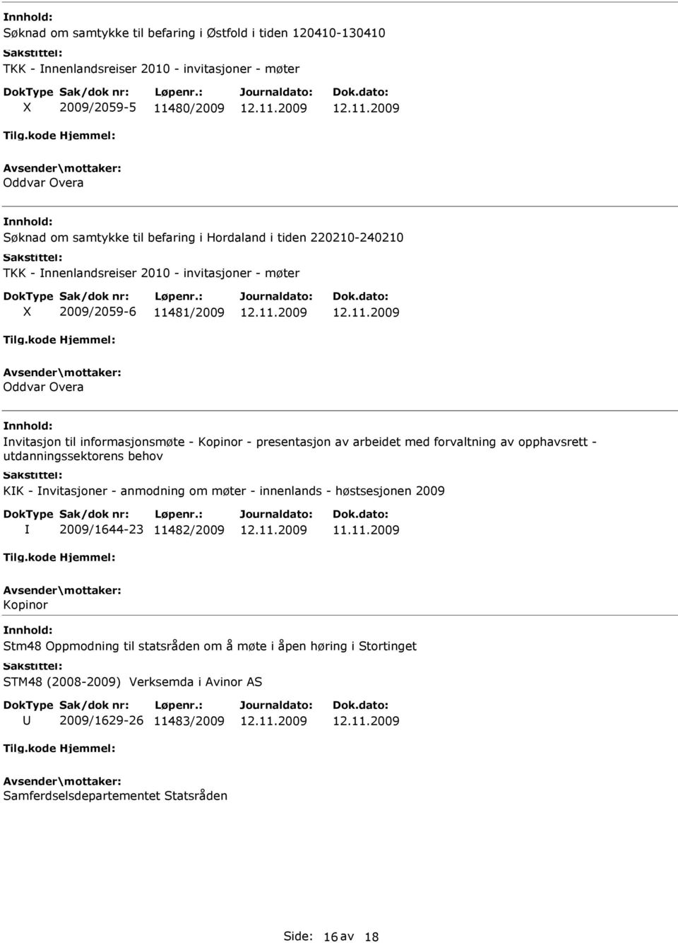 presentasjon av arbeidet med forvaltning av opphavsrett - utdanningssektorens behov KK - nvitasjoner - anmodning om møter - innenlands - høstsesjonen 2009 2009/1644-23 11482/2009