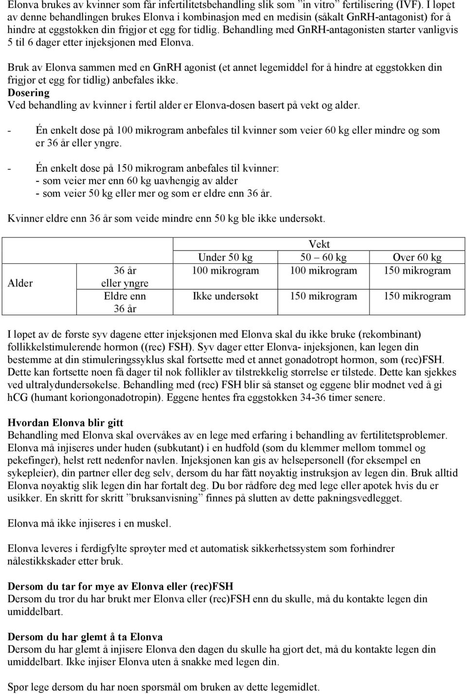 Behandling med GnRH-antagonisten starter vanligvis 5 til 6 dager etter injeksjonen med Elonva.