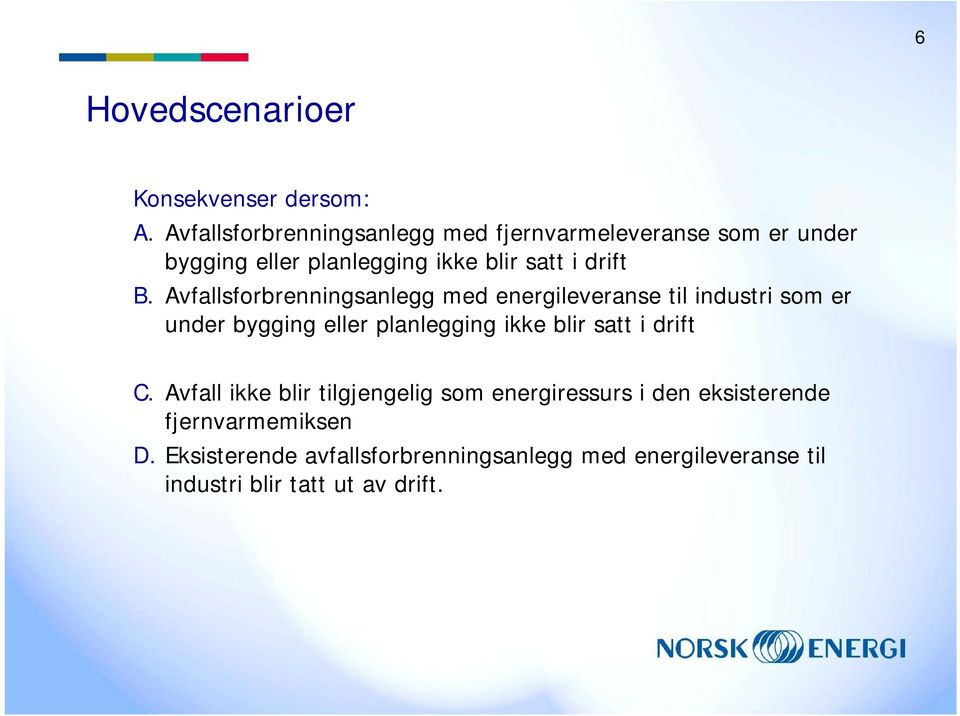 Avfallsforbrenningsanlegg med energileveranse til industri som er under bygging eller planlegging ikke blir satt i