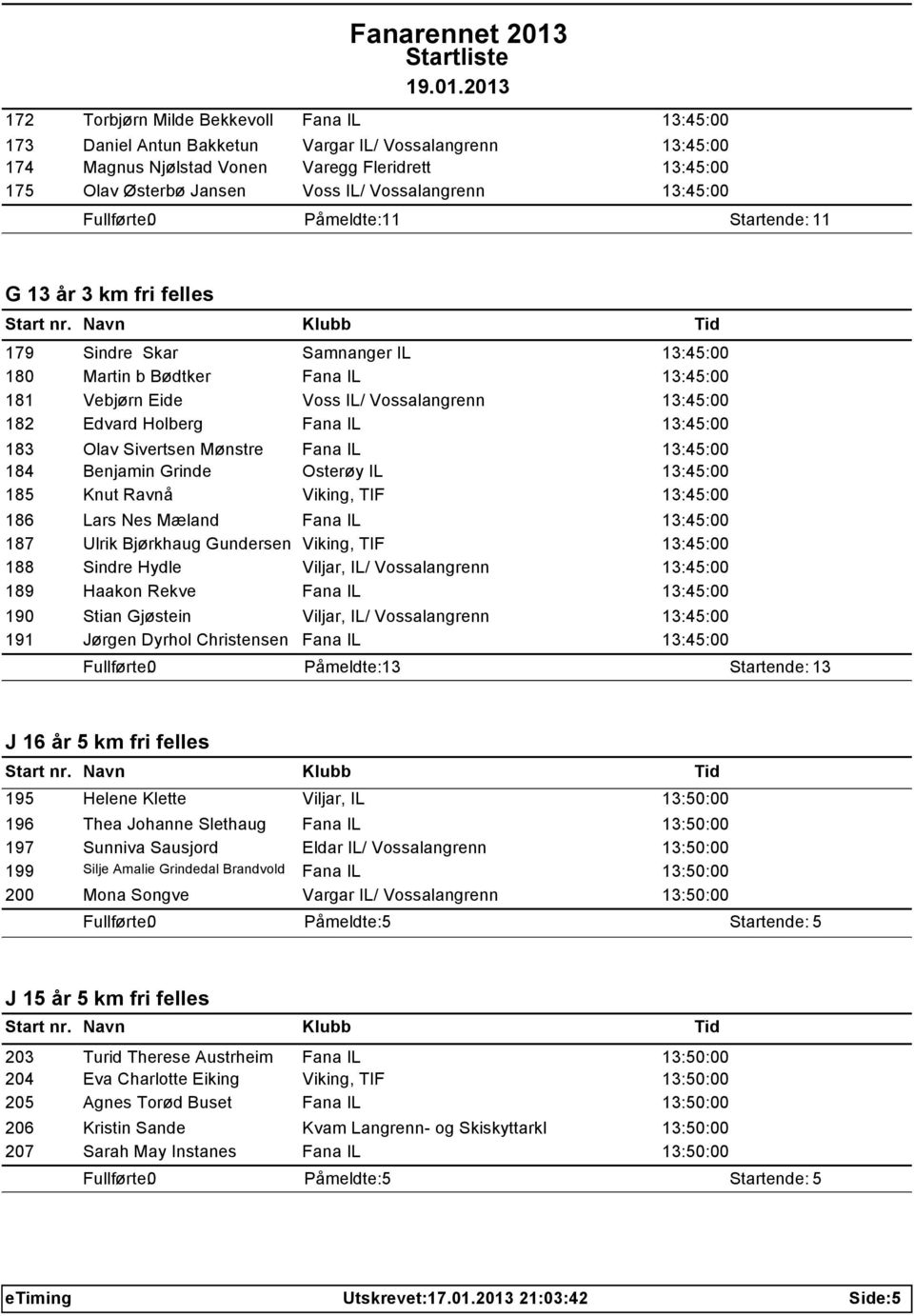 13:45:00 182 Edvard Holberg Fana IL 13:45:00 183 Olav Sivertsen Mønstre Fana IL 13:45:00 184 Benjamin Grinde Osterøy IL 13:45:00 185 Knut Ravnå Viking, TIF 13:45:00 186 Lars Nes Mæland Fana IL