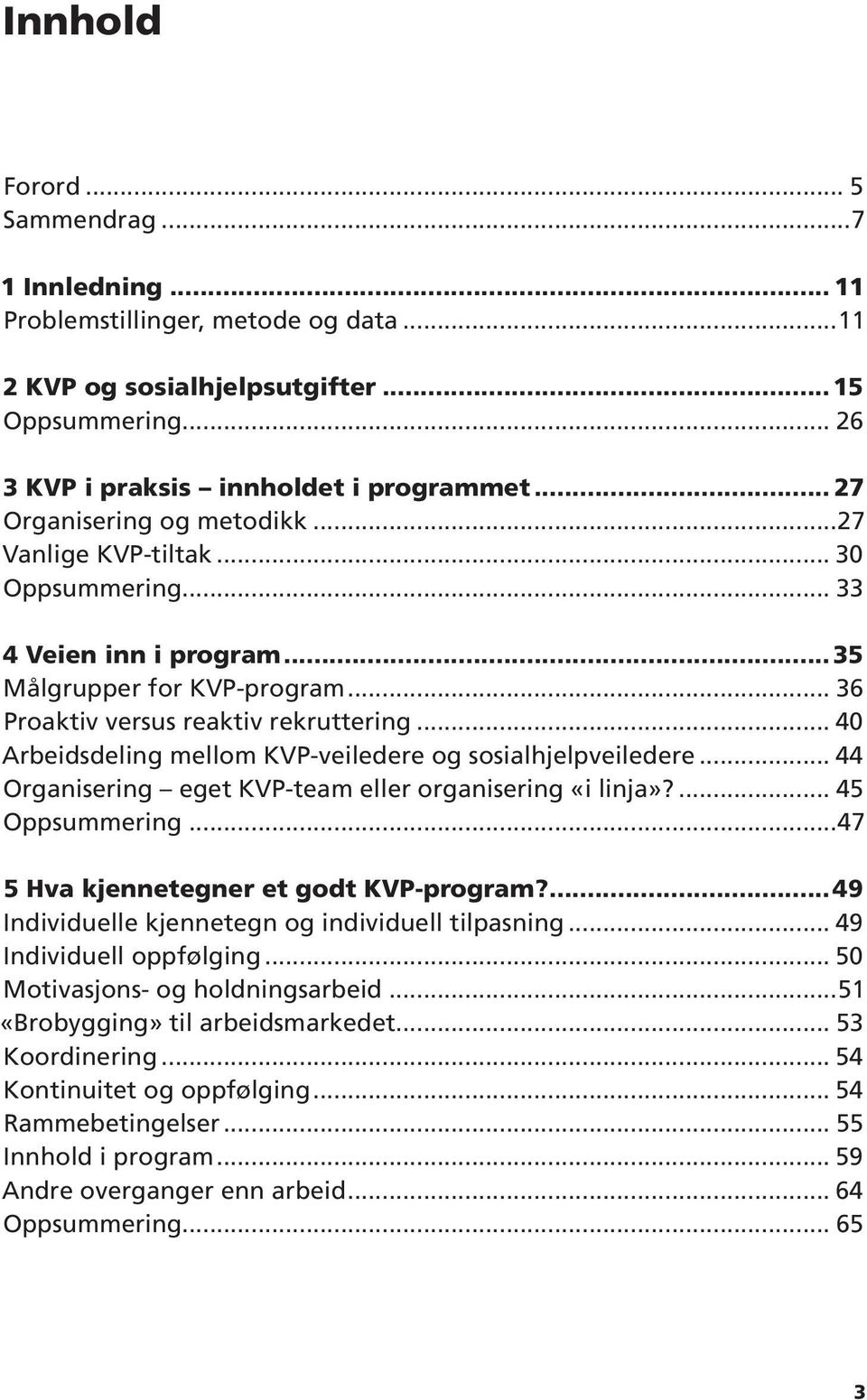 .. 40 Arbeidsdeling mellom KVP-veiledere og sosialhjelpveiledere... 44 Organisering eget KVP-team eller organisering «i linja»?... 45 Oppsummering...47 5 Hva kjennetegner et godt KVP-program?