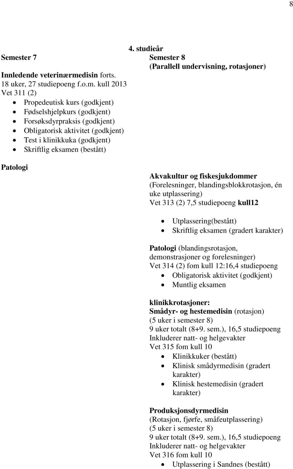 ster 8 (Parallell undervisning, rotasjoner) Innledende veterinærme