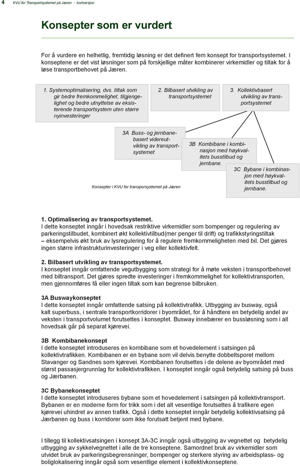 tiltak som gir bedre fremkommelighet, tilgjengelighet og bedre utnyttelse av eksisterende transportsystem uten større nyinvesteringer 2. Bilbasert utvikling av transportsystemet 3.