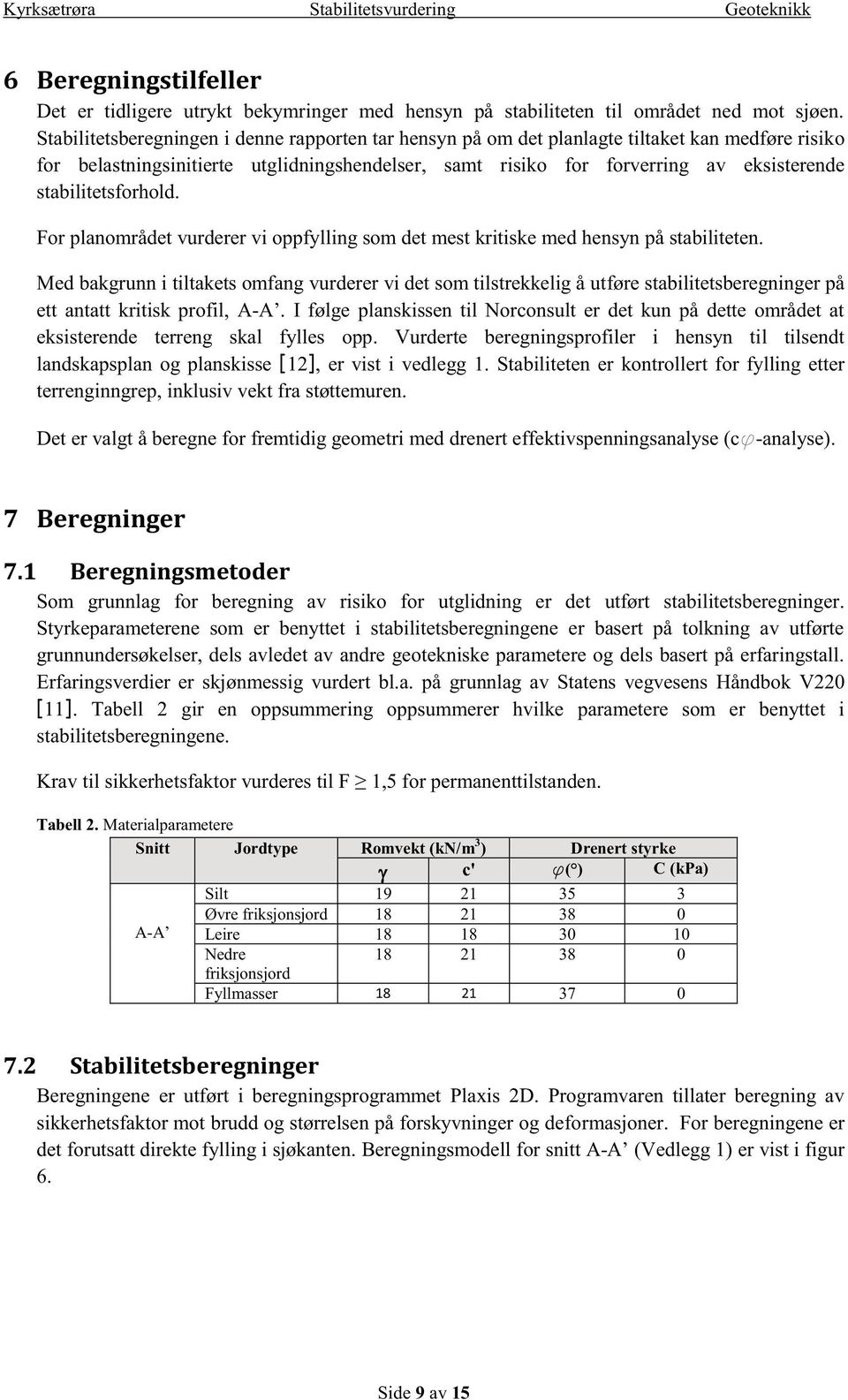 stabilitetsforhold. For planområdet vurderer vi oppfylling som det mest kritiske med hensyn på stabiliteten.