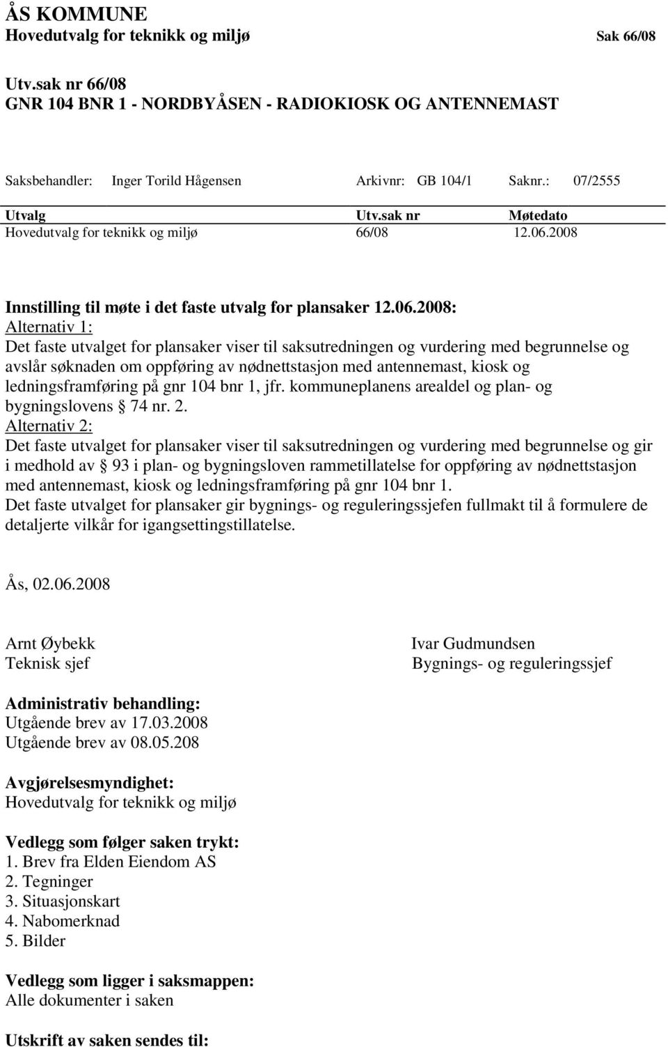 2008 Innstilling til møte i det faste utvalg for plansaker 12.06.