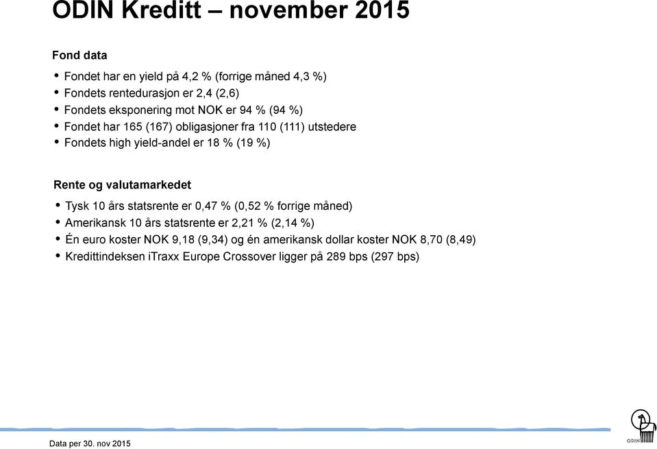 og valutamarkedet Tysk 10 års statsrente er 0,47 % (0,52 % forrige måned) Amerikansk 10 års statsrente er 2,21 % (2,14 %) Én euro koster