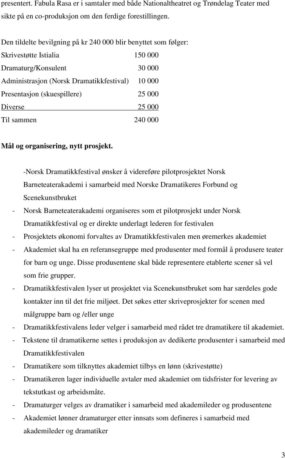 000 Diverse 25 000 Til sammen 240 000 Mål og organisering, nytt prosjekt.