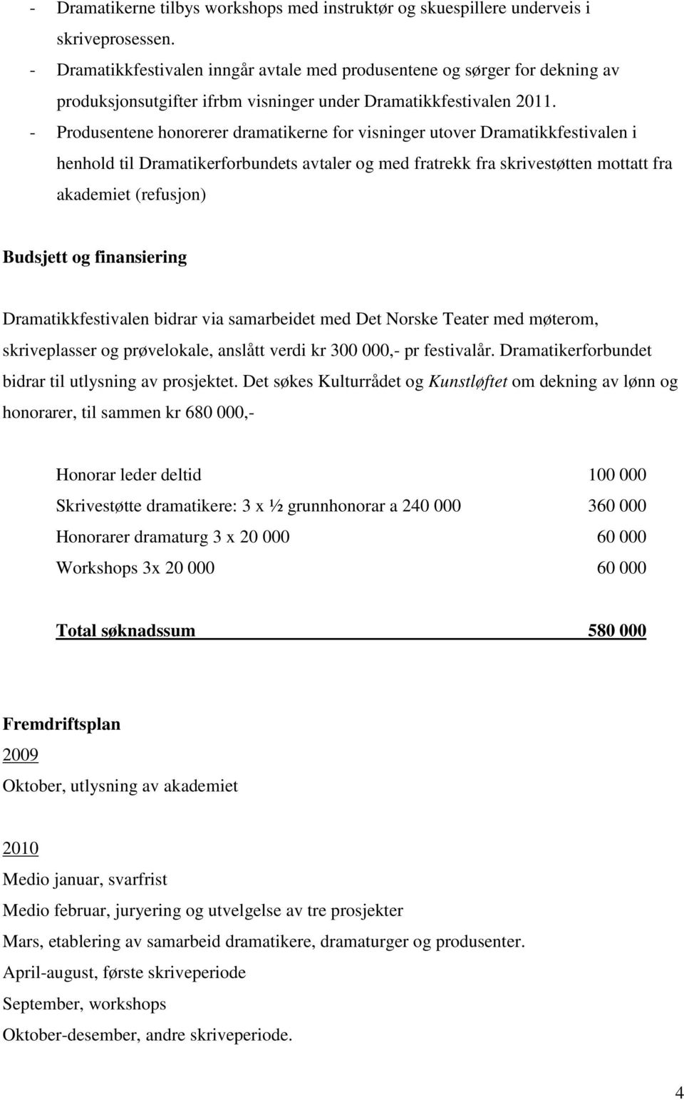 - Produsentene honorerer dramatikerne for visninger utover Dramatikkfestivalen i henhold til Dramatikerforbundets avtaler og med fratrekk fra skrivestøtten mottatt fra akademiet (refusjon) Budsjett