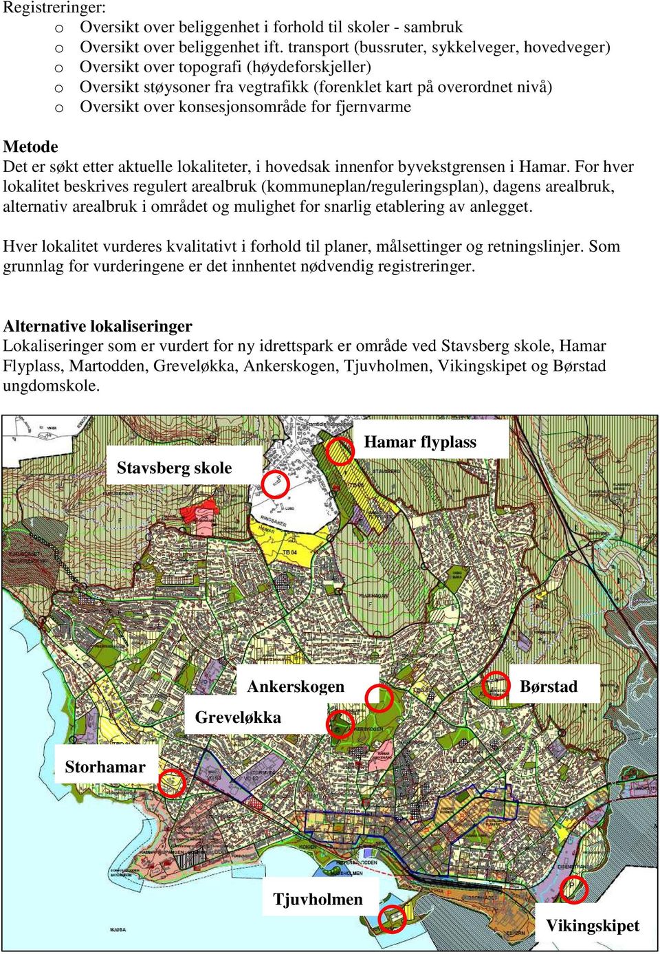 for fjernvarme Metode Det er søkt etter aktuelle lokaliteter, i hovedsak innenfor byvekstgrensen i Hamar.
