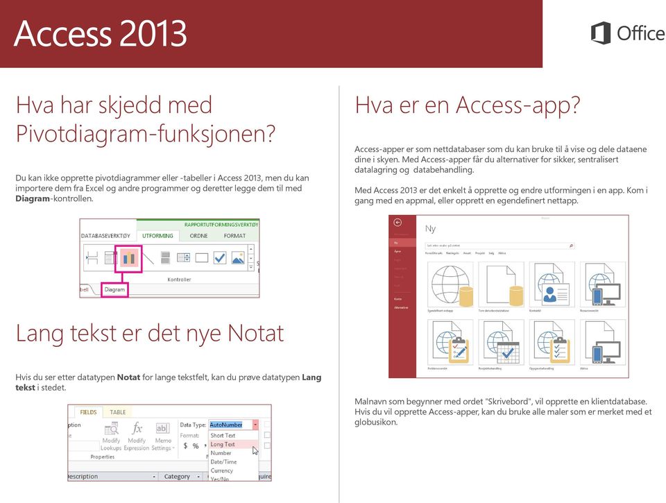 Access-apper er som nettdatabaser som du kan bruke til å vise og dele dataene dine i skyen. Med Access-apper får du alternativer for sikker, sentralisert datalagring og databehandling.