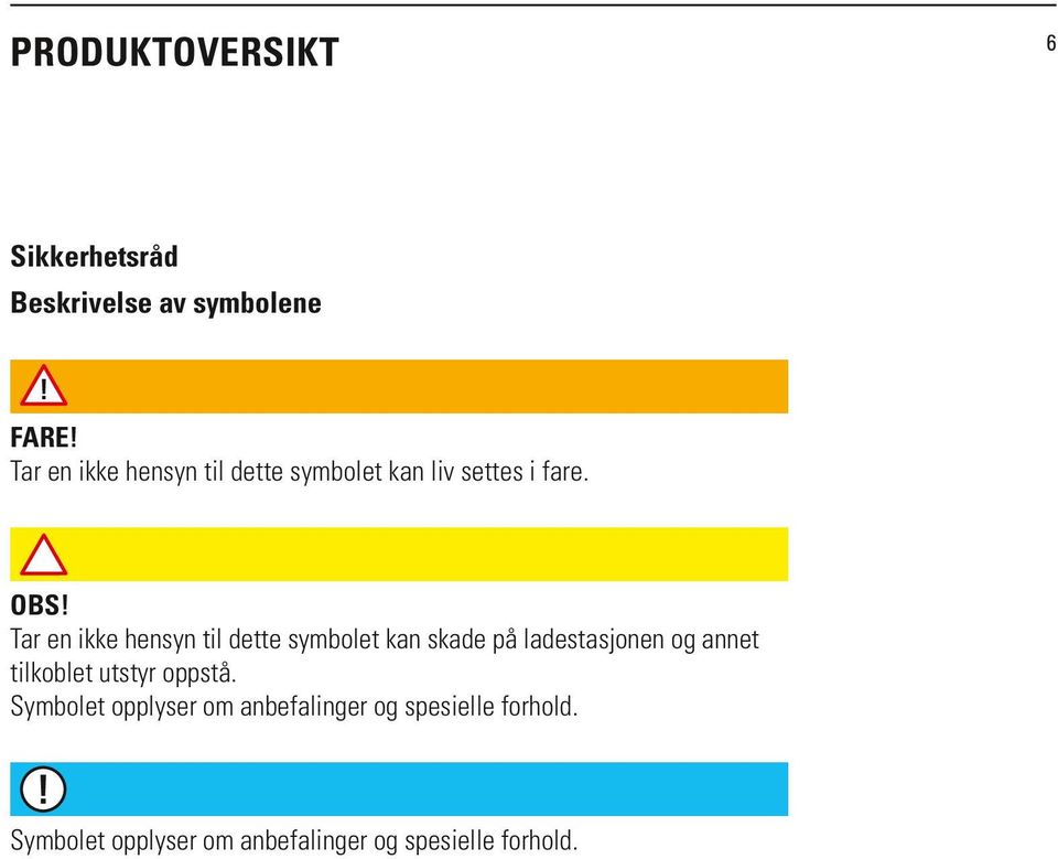 Tar en ikke hensyn til dette symbolet kan skade på ladestasjonen og annet tilkoblet