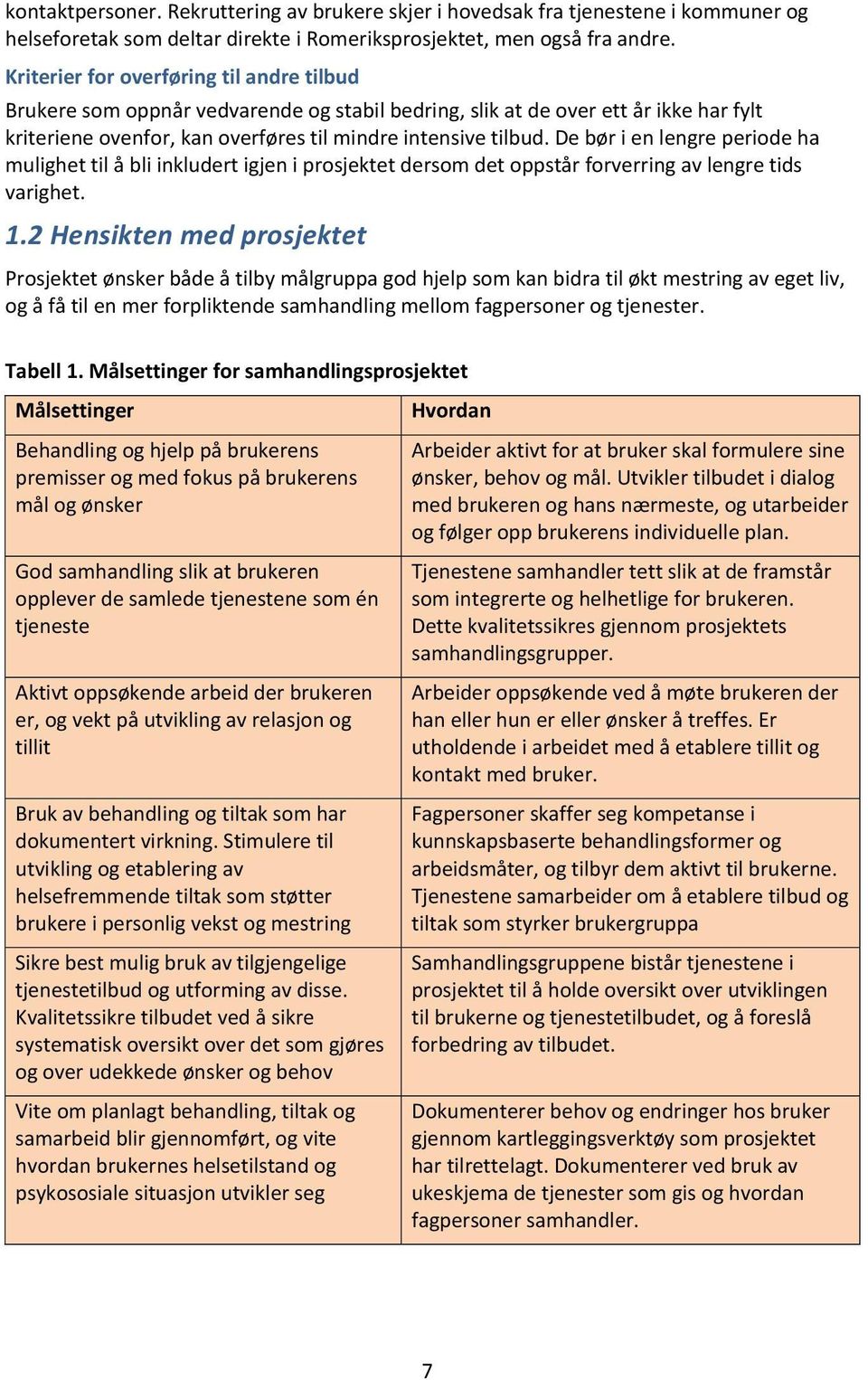 De bør i en lengre periode ha mulighet til å bli inkludert igjen i prosjektet dersom det oppstår forverring av lengre tids varighet. 1.