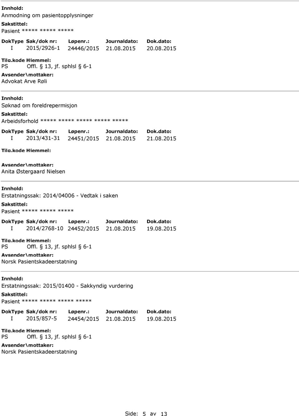 2014/04006 - Vedtak i saken 2014/2768-10 24452/2015 Norsk Pasientskadeerstatning nnhold: