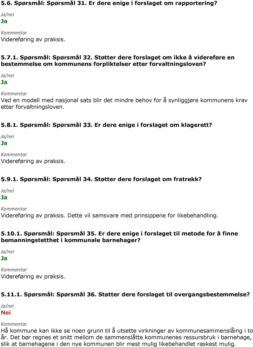 Ved en modell med nasjonal sats blir det mindre behov for å synliggjøre kommunens krav etter forvaltningsloven. 5.8.1. Spørsmål: Spørsmål 33. Er dere enige i forslaget om klagerett?