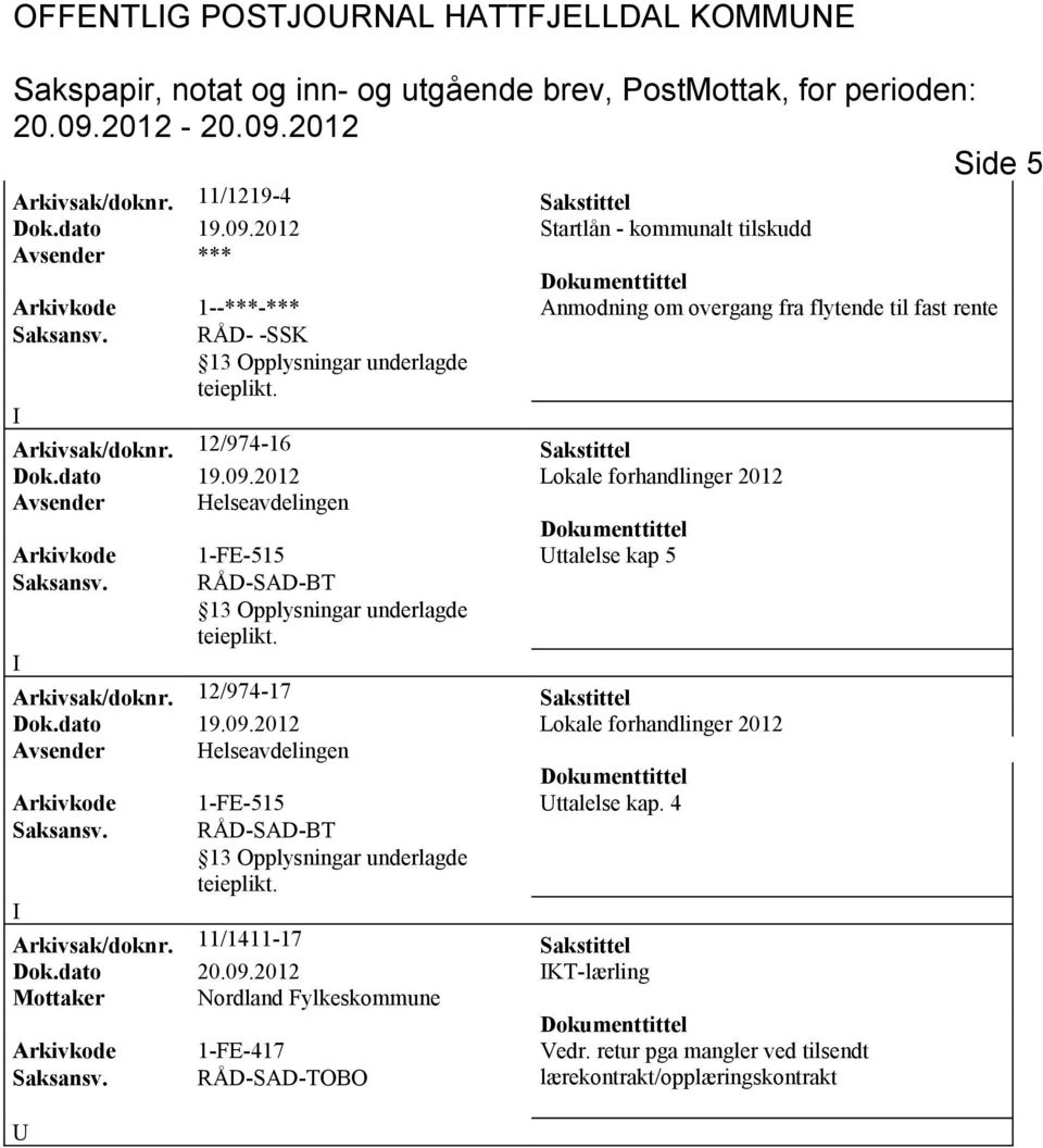 12/974-16 akstittel Avsender Helseavdelingen Arkivkode 1-FE-515 ttalelse kap 5 Arkivsak/doknr.