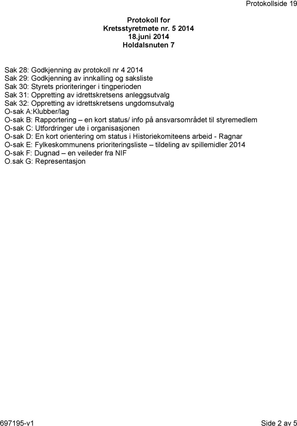 Oppretting av idrettskretsens anleggsutvalg Sak 32: Oppretting av idrettskretsens ungdomsutvalg O-sak A:Klubber/lag O-sak B: Rapportering en kort status/ info på