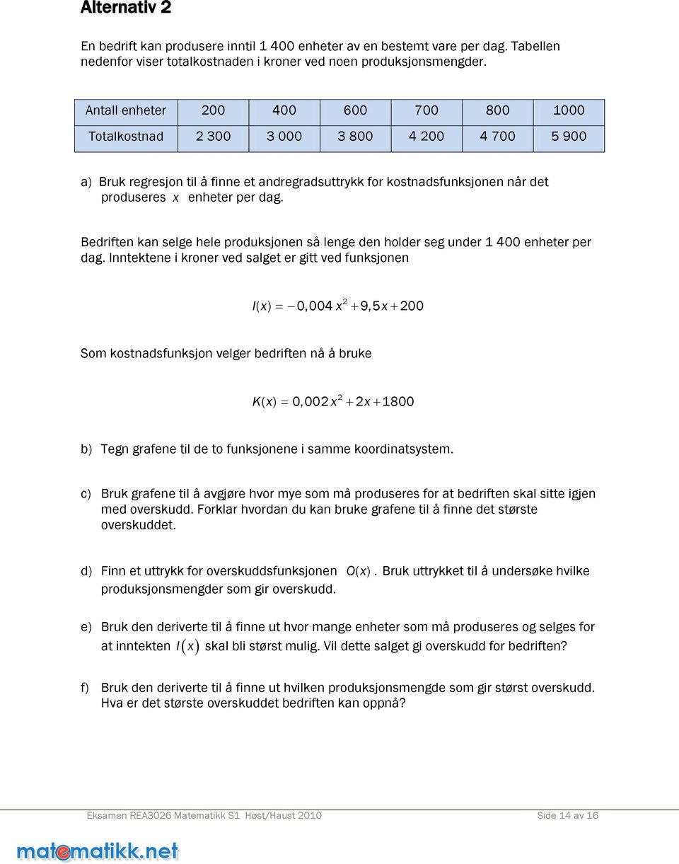 Bedriften kan selge hele produksjonen så lenge den holder seg under 400 enheter per dag.