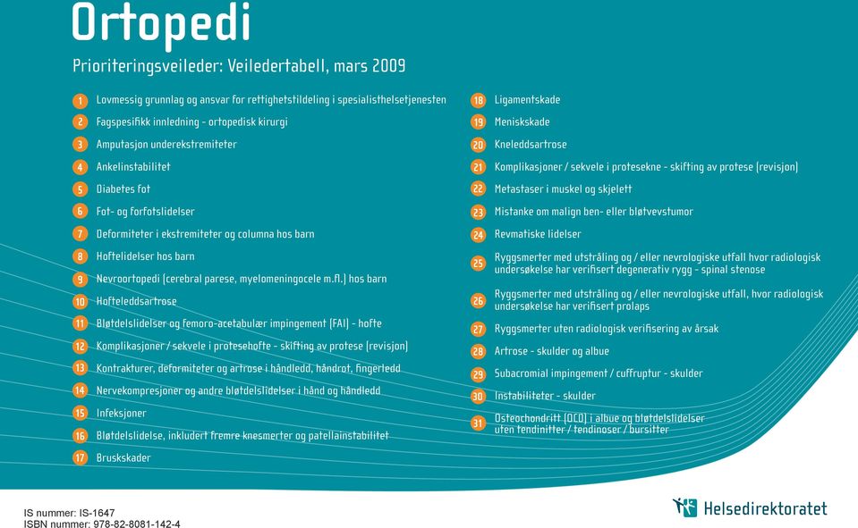 ) hos barn 10 Hofteleddsartrose 11 Bløtdelslidelser og femoro-acetabulær impingement (FAI) - hofte 12 Komplikasjoner / sekvele i protesehofte - skifting av protese (revisjon) 13 Kontrakturer,