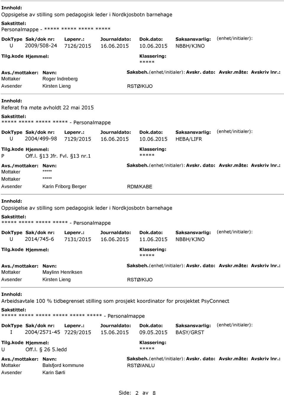 : Mottaker Mottaker Karin Friborg Berger RDM/KABE Oppsigelse av stilling som pedagogisk leder i Nordkjosbotn barnehage - ersonalmappe 2014/745-6 7131/2015 11.06.2015 NBBH/KJNO Avs.