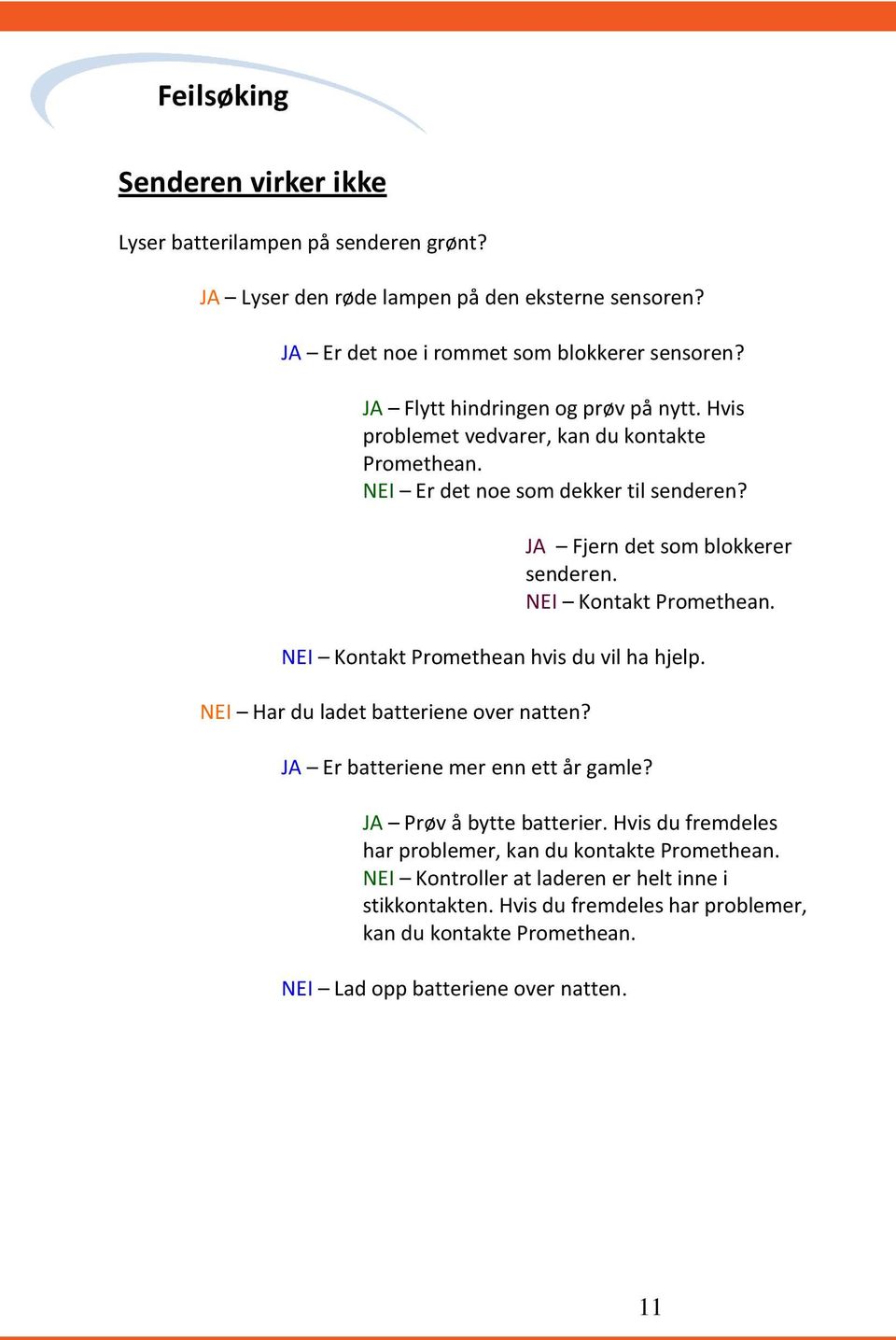 NEI Kontakt Promethean. NEI Kontakt Promethean hvis du vil ha hjelp. NEI Har du ladet batteriene over natten? JA Er batteriene mer enn ett år gamle? JA Prøv å bytte batterier.