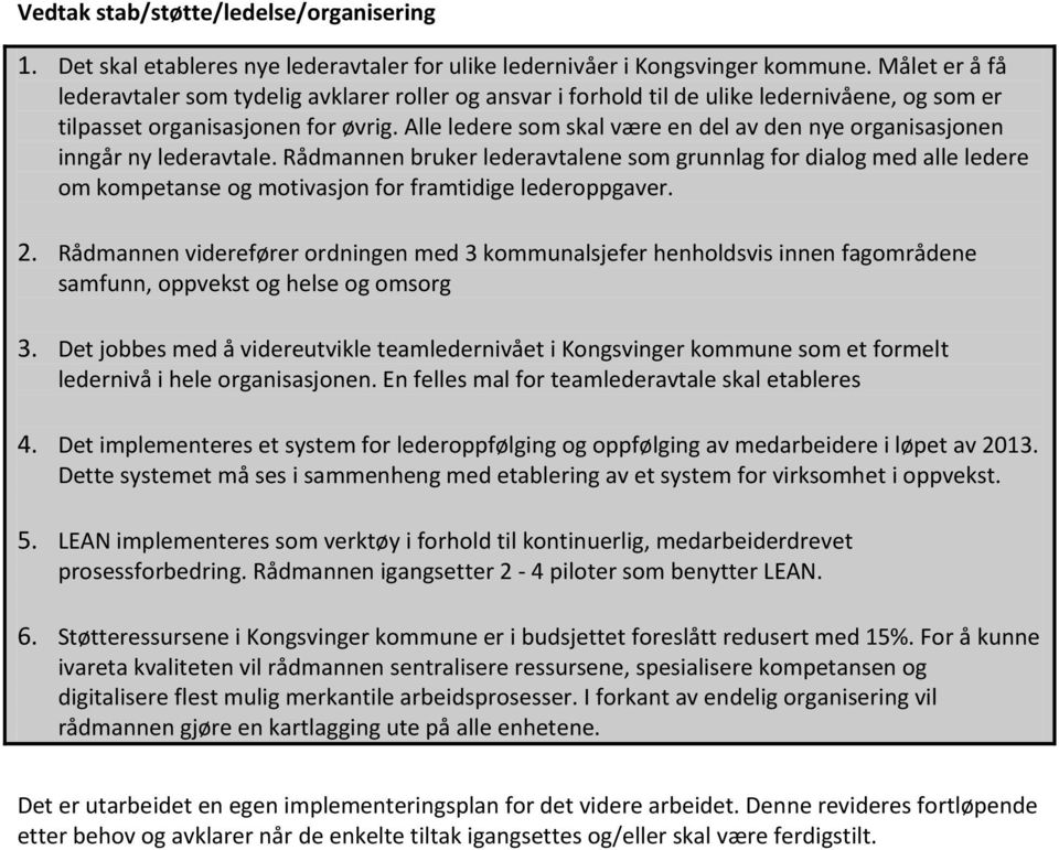 Alle ledere som skal være en del av den nye organisasjonen inngår ny lederavtale.