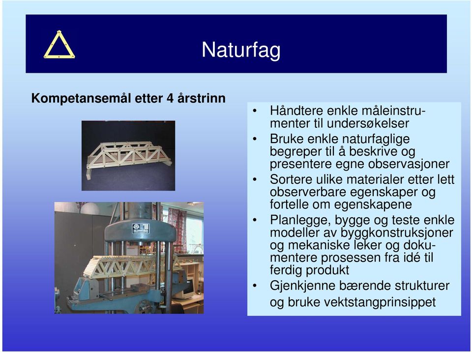 observerbare egenskaper og fortelle om egenskapene Planlegge, bygge og teste enkle modeller av