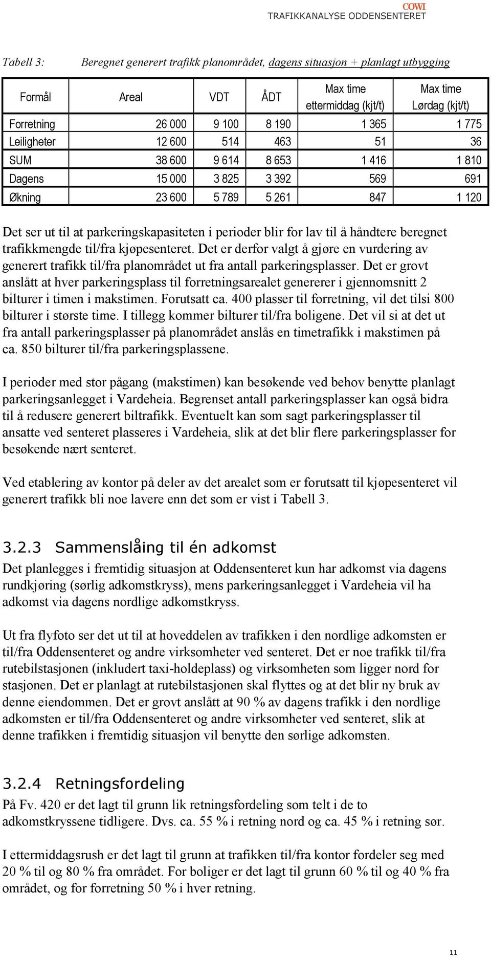 for lav til å håndtere beregnet trafikkmengde til/fra kjøpesenteret. Det er derfor valgt å gjøre en vurdering av generert trafikk til/fra planområdet ut fra antall parkeringsplasser.