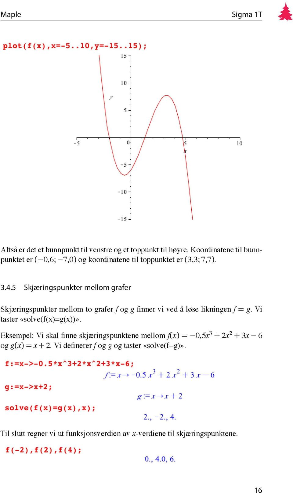 5 Skjæringspunkter mellom grafer Skjæringspunkter mellom to grafer f og g finner vi ved å løse likningen f = g.