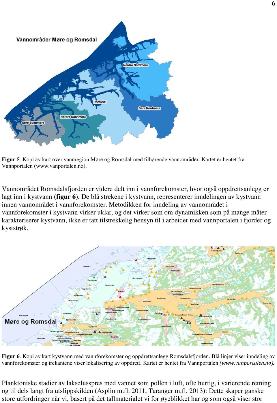 De blå strekene i kystvann, representerer inndelingen av kystvann innen vannområdet i vannforekomster.