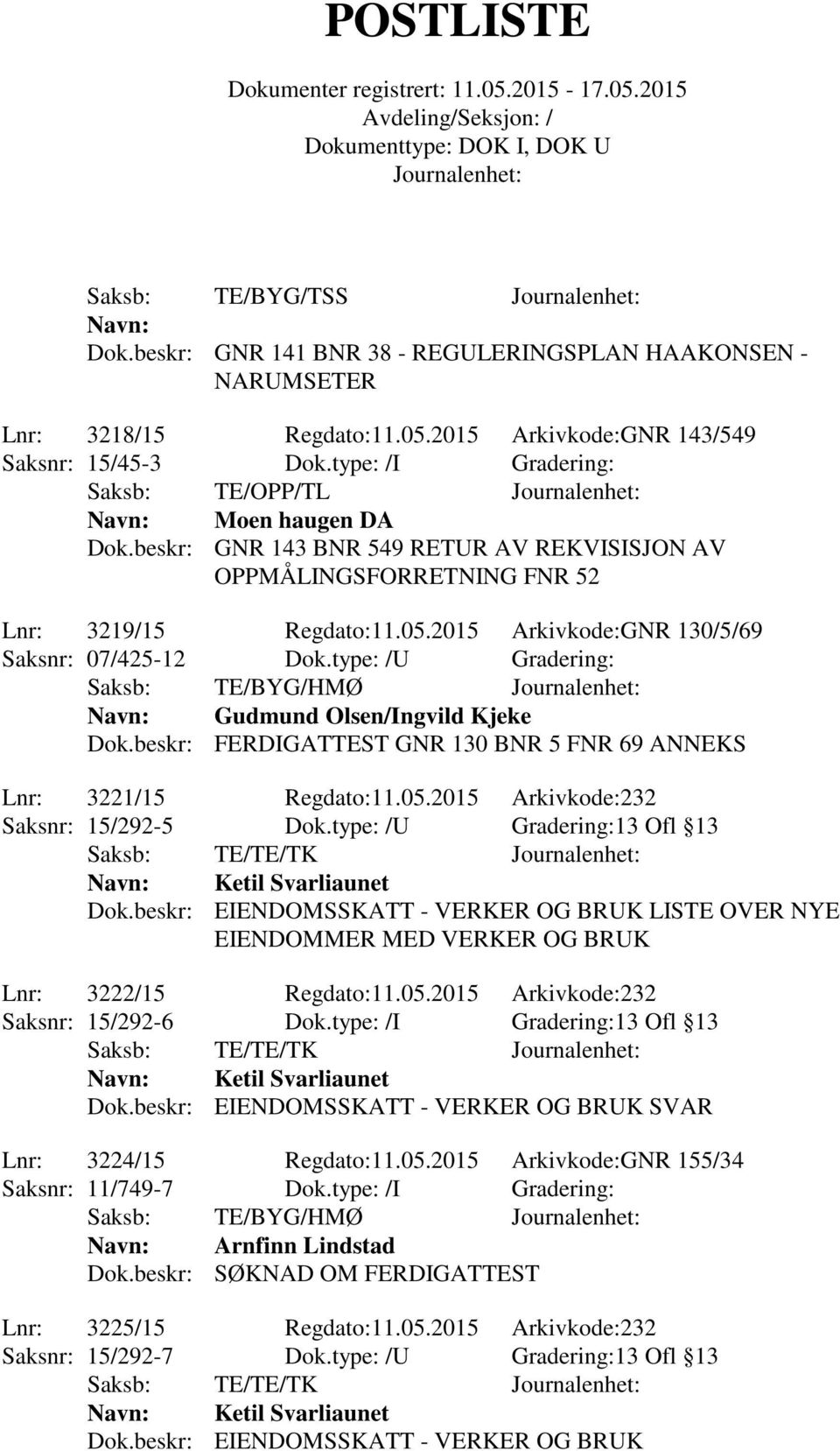 2015 Arkivkode:GNR 130/5/69 Saksnr: 07/425-12 Dok.type: /U Gradering: Gudmund Olsen/Ingvild Kjeke Dok.beskr: FERDIGATTEST GNR 130 BNR 5 FNR 69 ANNEKS Lnr: 3221/15 Regdato:11.05.