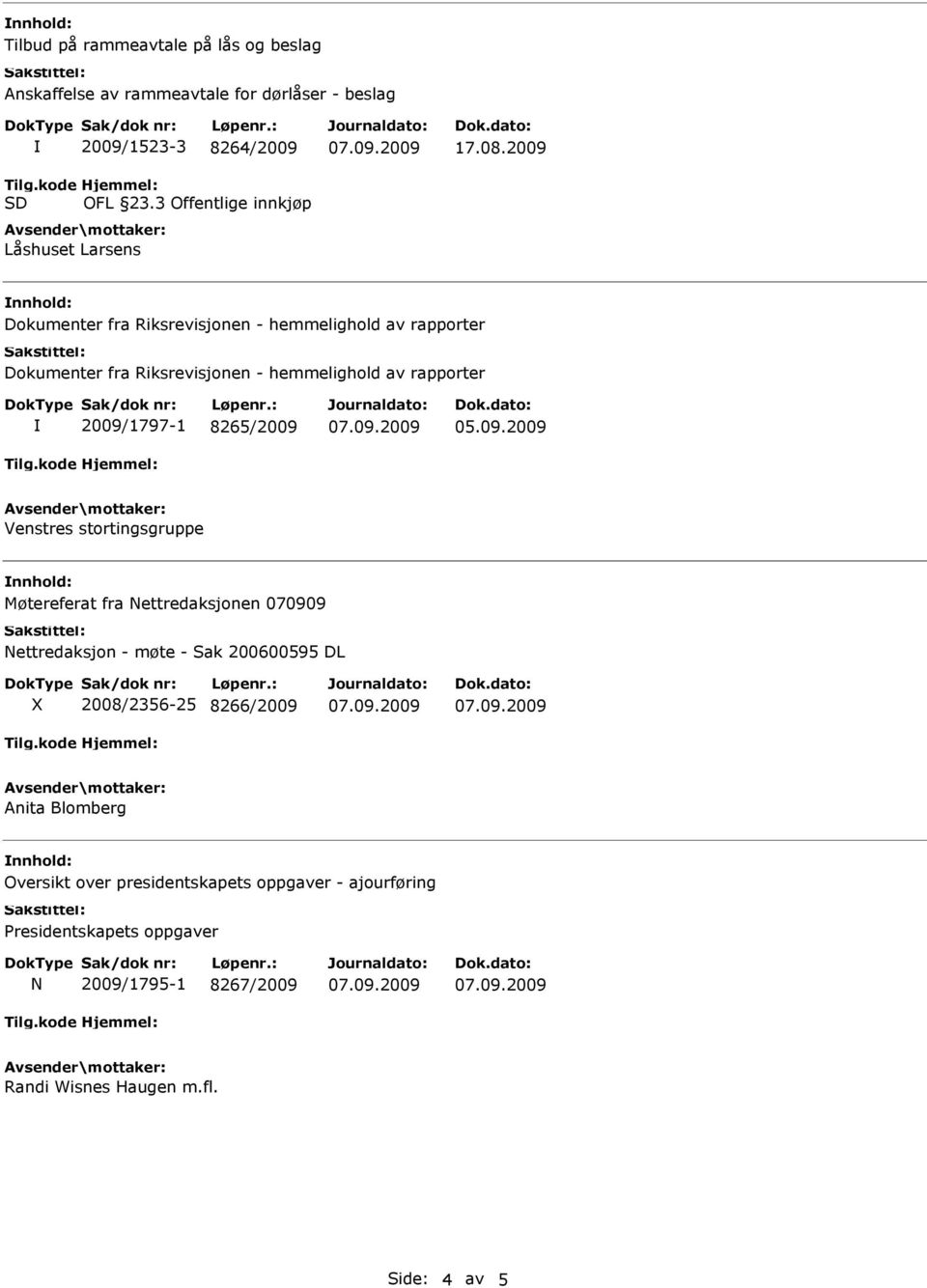 2009 Dokumenter fra Riksrevisjonen - hemmelighold av rapporter Dokumenter fra Riksrevisjonen - hemmelighold av rapporter 2009/1797-1 8265/2009