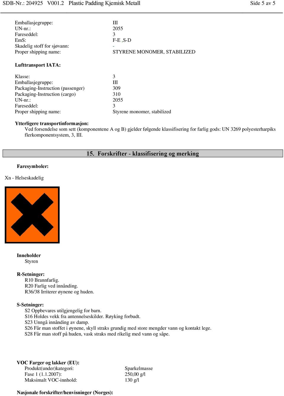 Packaging-Instruction (cargo) 310 UN-nr.