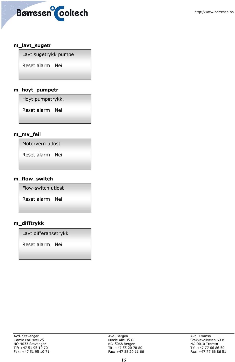 Reset alarm Nei m_mv_feil Motorvern utlost Reset alarm Nei