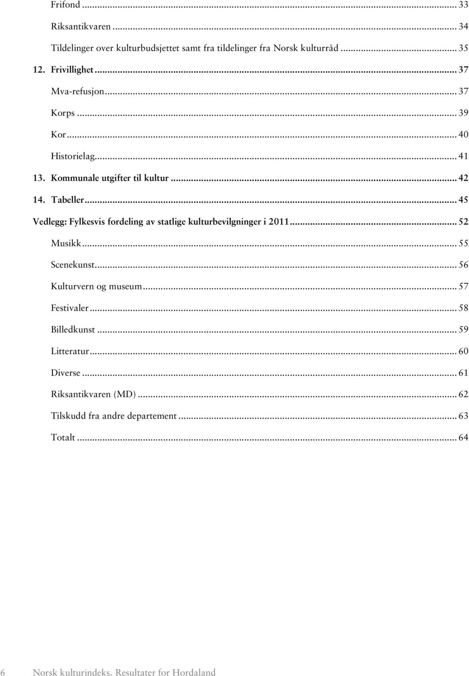 .. 45 Vedlegg: Fylkesvis fordeling av statlige kulturbevilgninger i 2011... 52 Musikk... 55 Scenekunst... 56 Kulturvern og museum.