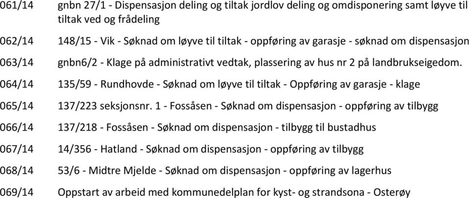 064/14 135/59 - Rundhovde - Søknad om løyve til tiltak - Oppføring av garasje - klage 065/14 137/223 seksjonsnr.