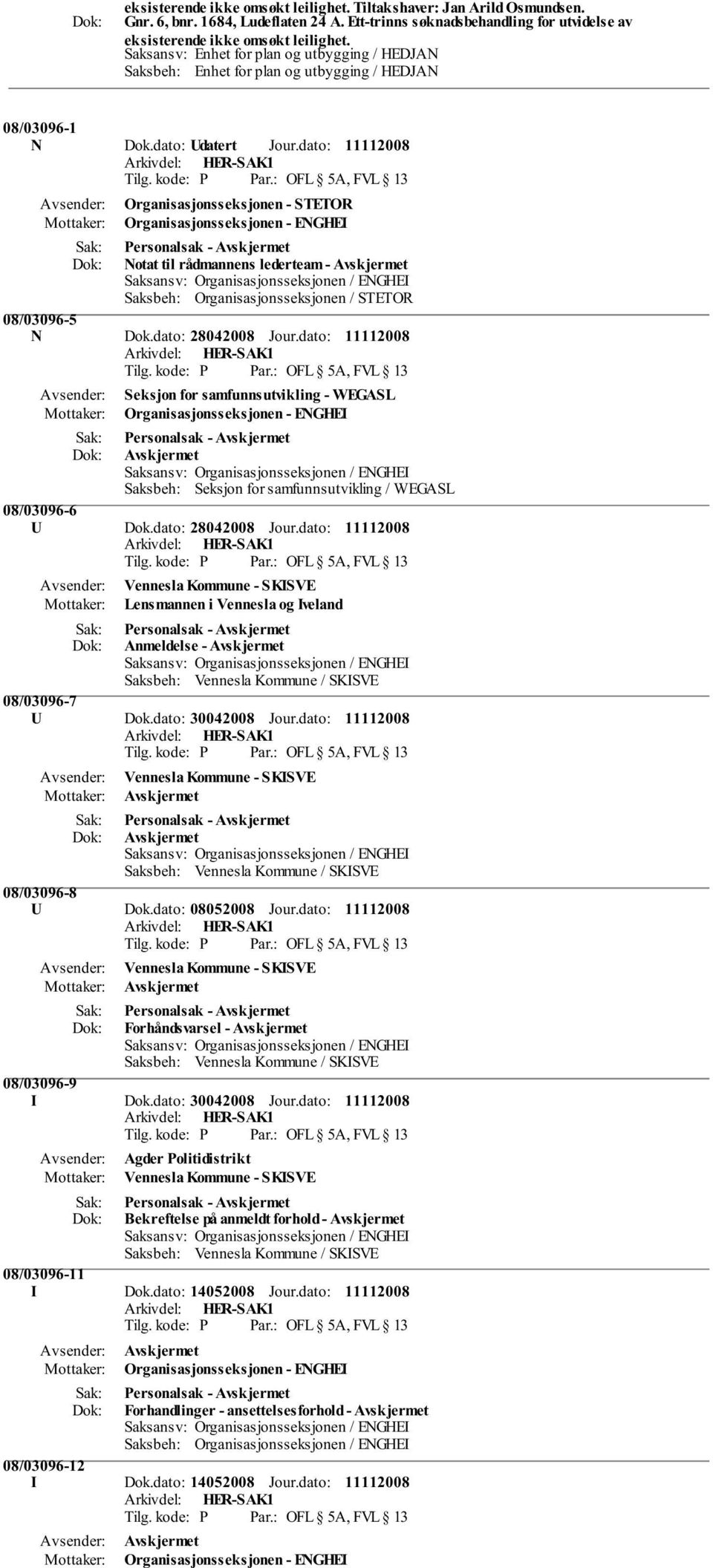 dato: Organisasjonsseksjonen - STETOR Organisasjonsseksjonen - ENGHEI Personalsak - Notat til rådmannens lederteam - Saksbeh: Organisasjonsseksjonen / STETOR 08/03096-5 N Dok.dato: 28042008 Jour.