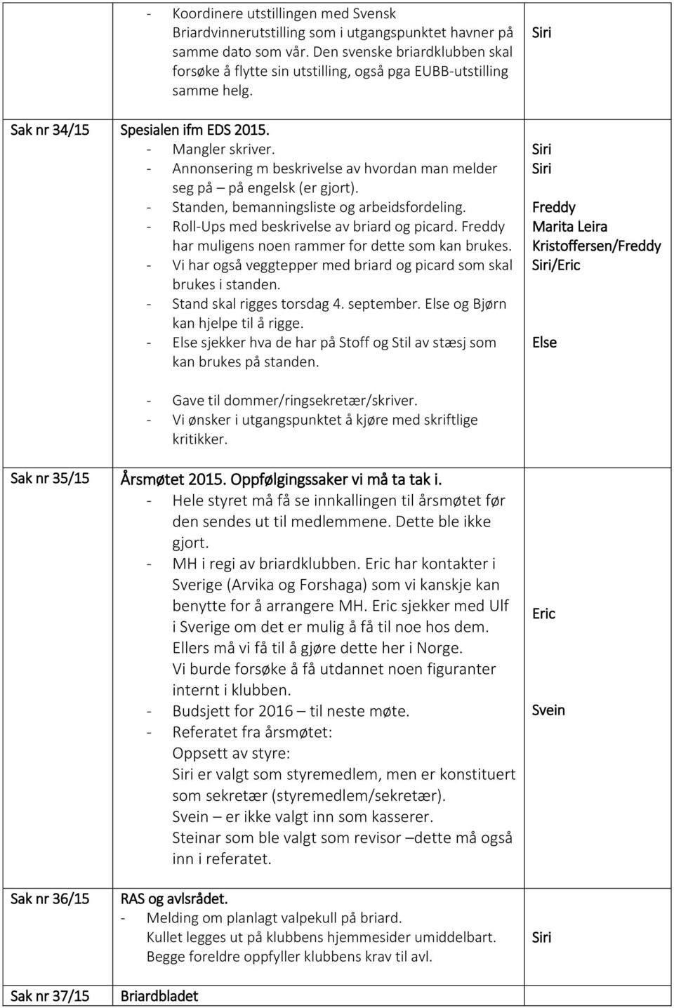 - Annonsering m beskrivelse av hvordan man melder seg på på engelsk (er gjort). - Standen, bemanningsliste og arbeidsfordeling. - Roll-Ups med beskrivelse av briard og picard.