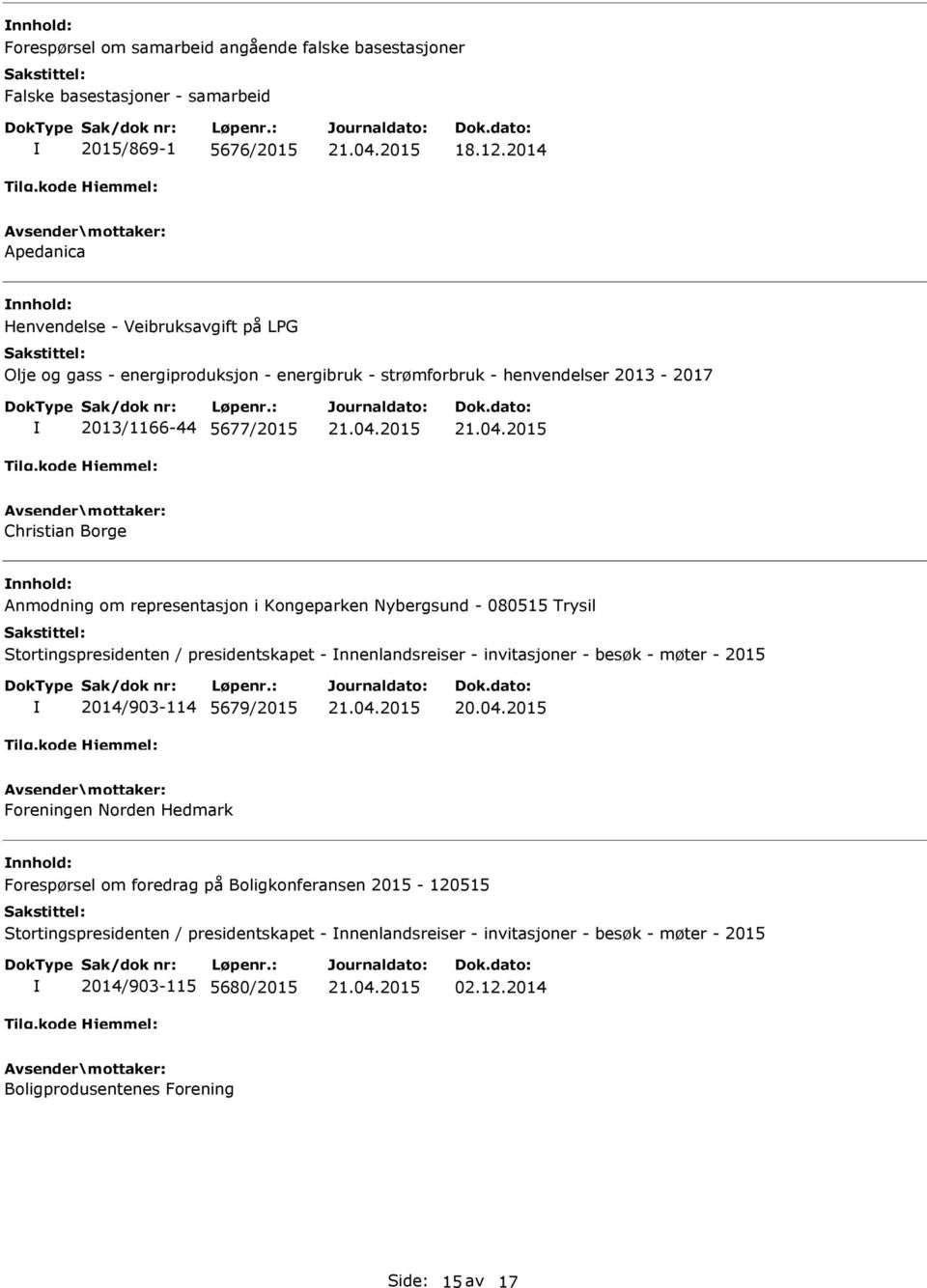 Anmodning om representasjon i Kongeparken Nybergsund - 080515 Trysil Stortingspresidenten / presidentskapet - nnenlandsreiser - invitasjoner - besøk - møter - 2015 2014/903-114 5679/2015